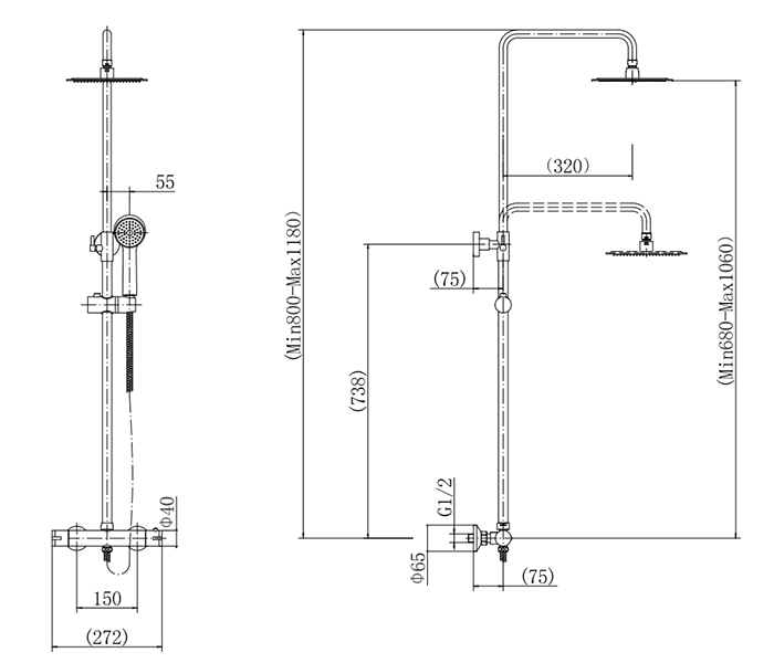 Arezzo Modern Round Thermostatic Shower (300mm Head - Matt Black)