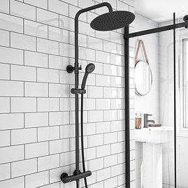 Arezzo Modern Round Thermostatic Shower (300mm Head - Matt Black)