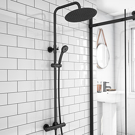 Arezzo Modern Round Thermostatic Shower (300mm Head - Matt Black)