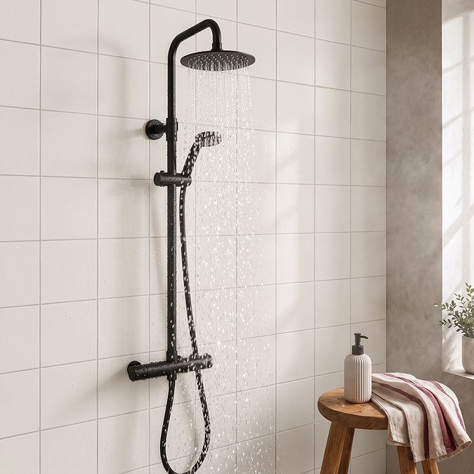 Arezzo Modern Round Thermostatic Shower - Matt Black