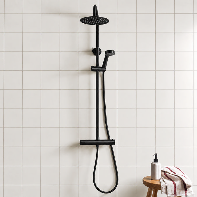 Arezzo Modern Round Thermostatic Shower - Matt Black