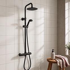 Arezzo Modern Round Thermostatic Shower - Matt Black