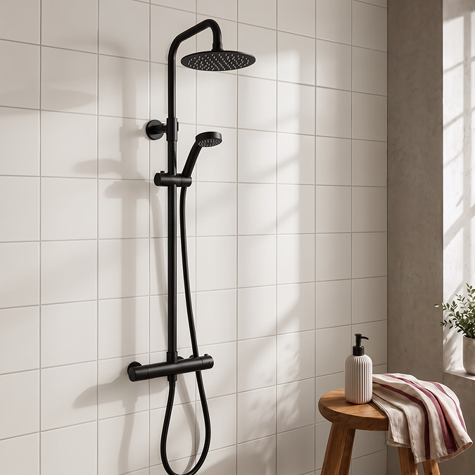 Arezzo Modern Round Thermostatic Shower - Matt Black