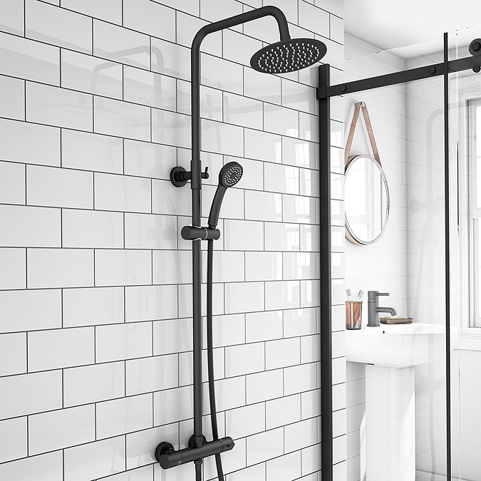 Arezzo Modern Round Thermostatic Shower - Matt Black