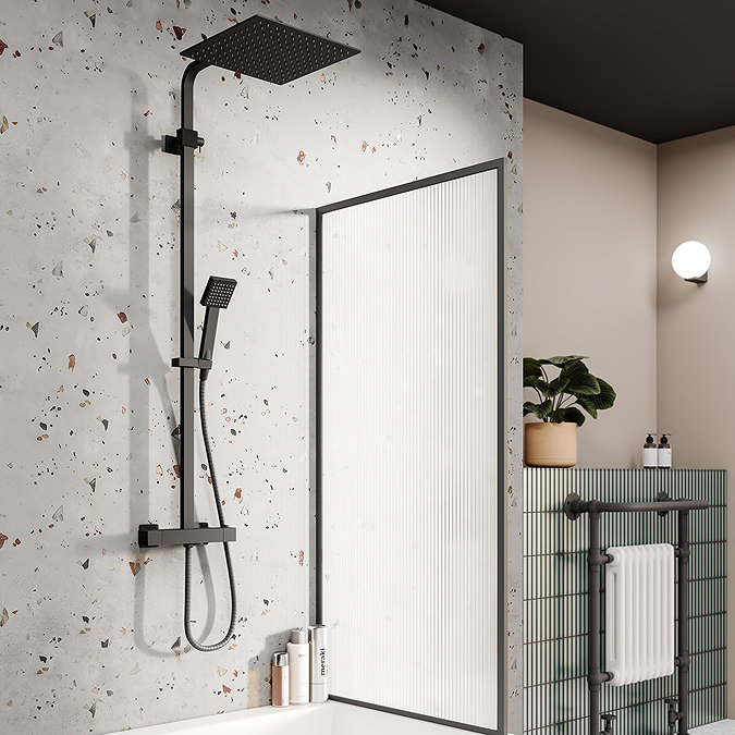 Arezzo Modern Square Thermostatic Shower (300 x 300mm Head - Matt Black)