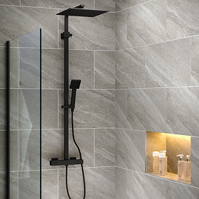 Arezzo Modern Square Thermostatic Shower (300 x 300mm Head - Matt Black)