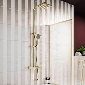 Arezzo Square Thermostatic Shower - Brushed Brass