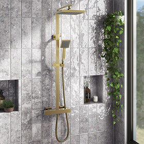 Arezzo Square Thermostatic Shower - Brushed Brass Large Image