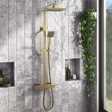 Arezzo Square Thermostatic Shower - Brushed Brass  Profile Large Image