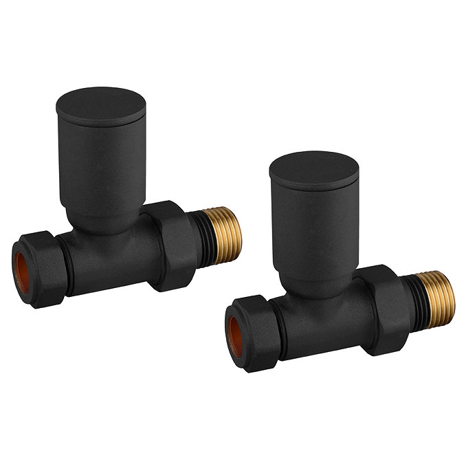 Arezzo Modern Straight Radiator Valves inc. 180mm Stand Pipes - Matt Black  Profile Large Image