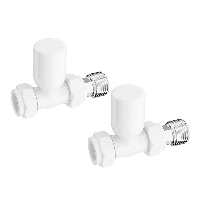 Arezzo Modern Straight Radiator Valves inc. 180mm Stand Pipes - White  Profile Large Image