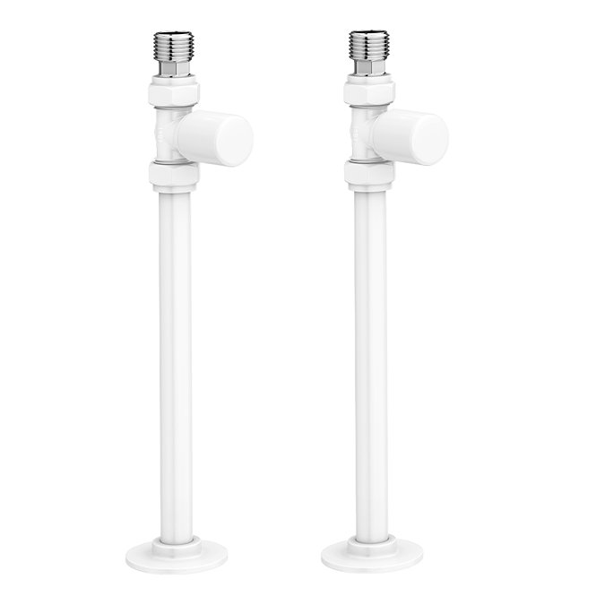 Arezzo Modern Straight Radiator Valves inc. 180mm Stand Pipes - White Large Image