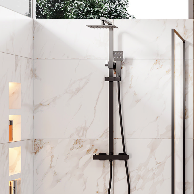 Arezzo Modern Square Thermostatic Shower - Matt Black