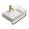Arezzo Modern Wall Hung Basin 1TH - 610 x 380mm with Brushed Brass Towel Rail