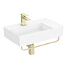 Arezzo Modern Wall Hung Basin 1TH - 610 x 380mm with Brushed Brass Towel Rail