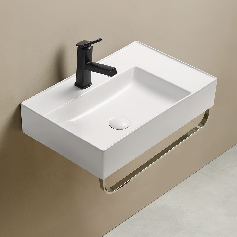 Arezzo 610 X 380mm Offset Gloss White Rectangular Wall Hung Basin With Arezzo 610 X 380mm Offset Gloss White Rectangular Wall Hung Basin With