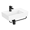 Arezzo 610 x 380mm Offset Gloss White Rectangular Wall Hung Basin with Matt Black Towel Rail (1 Tap Hole)