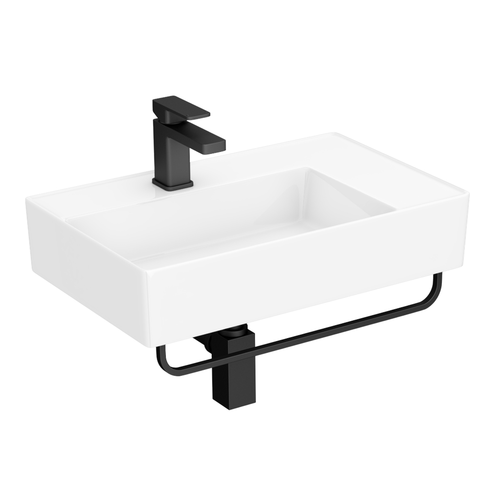 Arezzo 610 x 380mm Offset Gloss White Rectangular Wall Hung Basin with ...