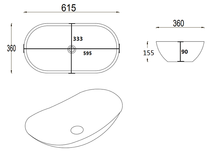 Arezzo Oval Counter Top Basin (620mm Wide - Matt Black with White Trim)