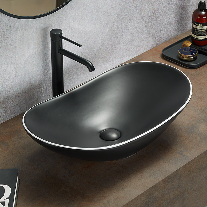 Arezzo Oval Counter Top Basin (620mm Wide - Matt Black with White Trim)