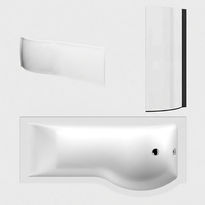 Arezzo 1700mm P-Shaped Shower Bath with Screen & Front Panel - Matt Black