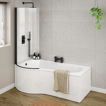 Arezzo P-Shaped Shower Bath (1700mm with Screen + Front Panel)