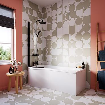 Arezzo P-Shaped Shower Bath (1700mm with Screen + Front Panel)