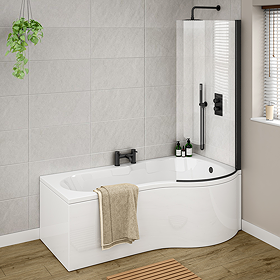 Arezzo P-Shaped Shower Bath (1700mm with Screen + Front Panel)