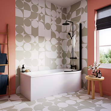 Arezzo P-Shaped Shower Bath (1700mm with Screen + Front Panel)