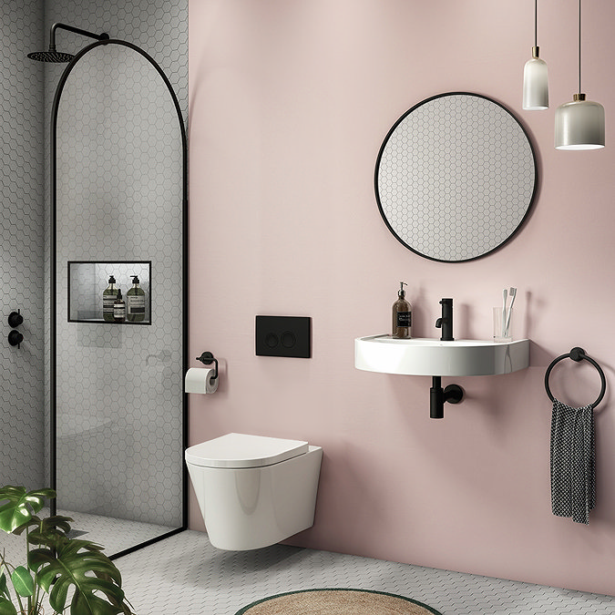 Arezzo Rimless Wall Hung Toilet (incl. Soft Close Seat with Matt Black Hinges)