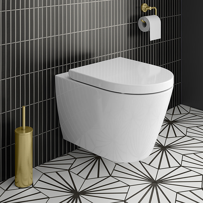 Arezzo Rimless Wall Hung Toilet (incl. Soft Close Seat with Matt Black Hinges)