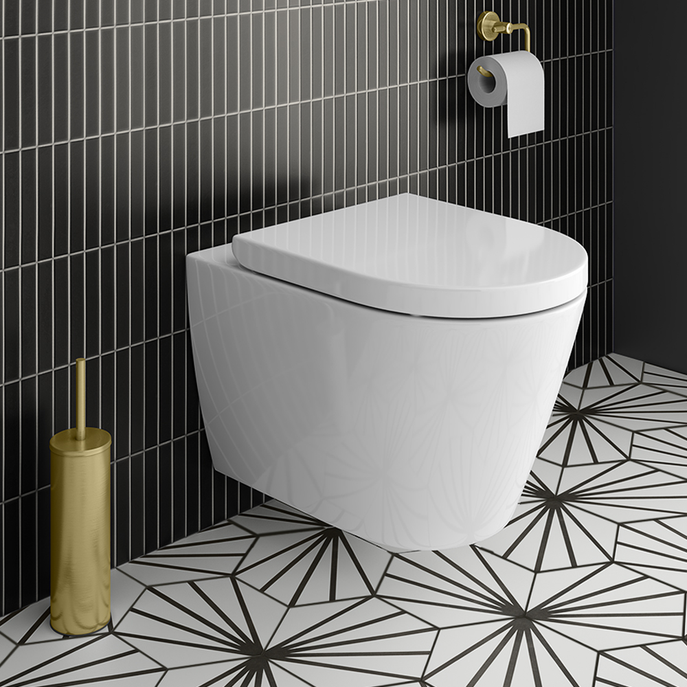 Arezzo Rimless Wall Hung Toilet (incl. Slim Seat with Matt Black Hinges