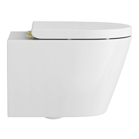 Arezzo Rimless Wall Hung Toilet (incl. Soft Close Seat with Brushed Brass Hinges)