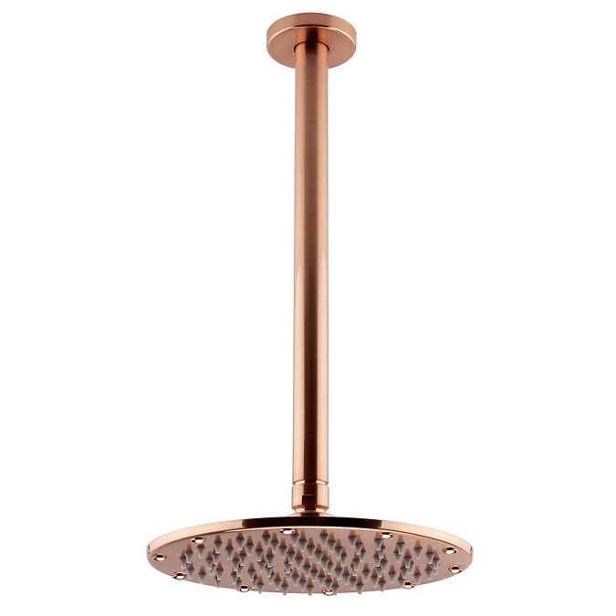 Arezzo Rose Gold 195mm Thin Round Shower Head + 300mm Ceiling Mounted Arm  Profile Large Image