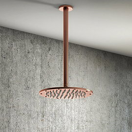 Arezzo Rose Gold 195mm Thin Round Shower Head + 300mm Ceiling Mounted Arm Medium Image