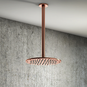 Arezzo Rose Gold 195mm Thin Round Shower Head + 300mm Ceiling Mounted Arm Large Image
