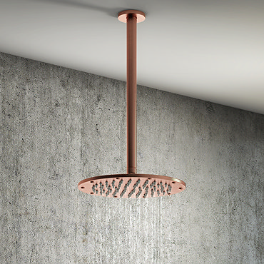Arezzo Rose Gold 195mm Thin Round Shower Head + 300mm Ceiling Mounted Arm  Profile Large Image