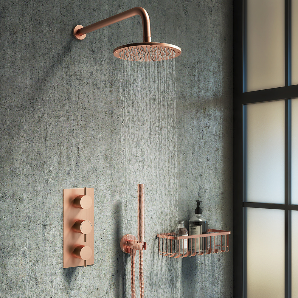 Arezzo Rose Gold Round Modern Triple Concealed Shower Valve  Feature Large Image
