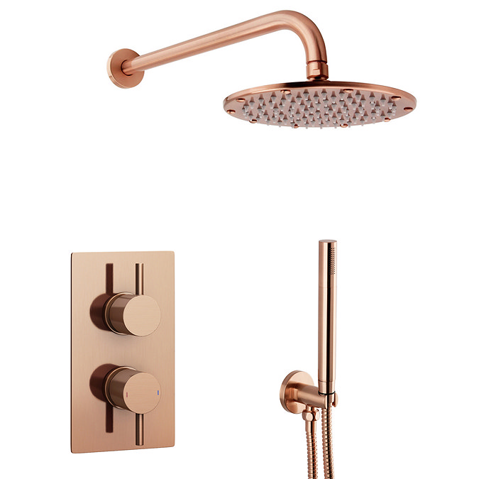 Arezzo Rose Gold Round Shower System with Twin Valve with Diverter, Wall Mounted Head + Handset  Feature Large Image