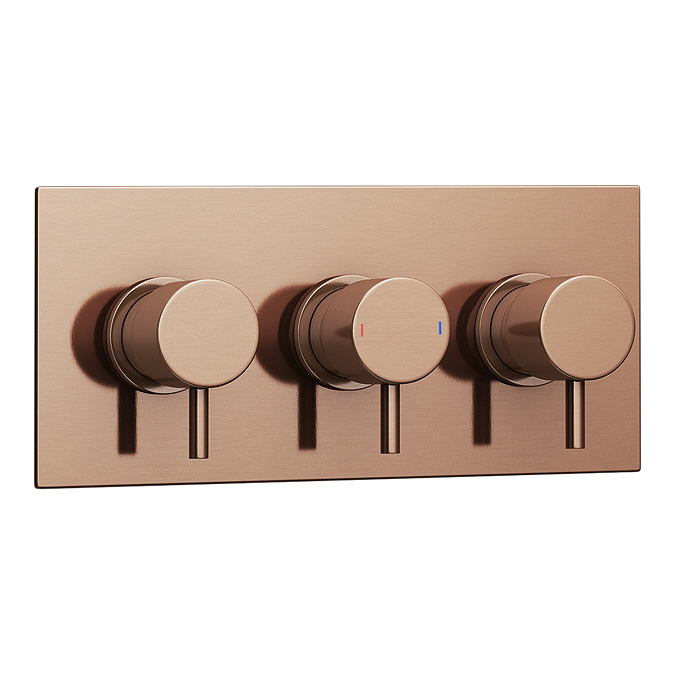 Arezzo Rose Gold Round Thermostatic Shower Pack with Ceiling Mounted Head + Handset  In Bathroom Large Image
