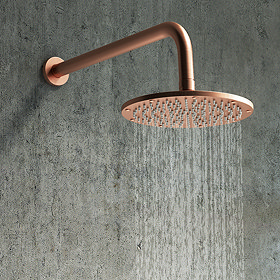 Arezzo Round 195mm Rose Gold Fixed Shower Head + Wall Mounted Arm Large Image