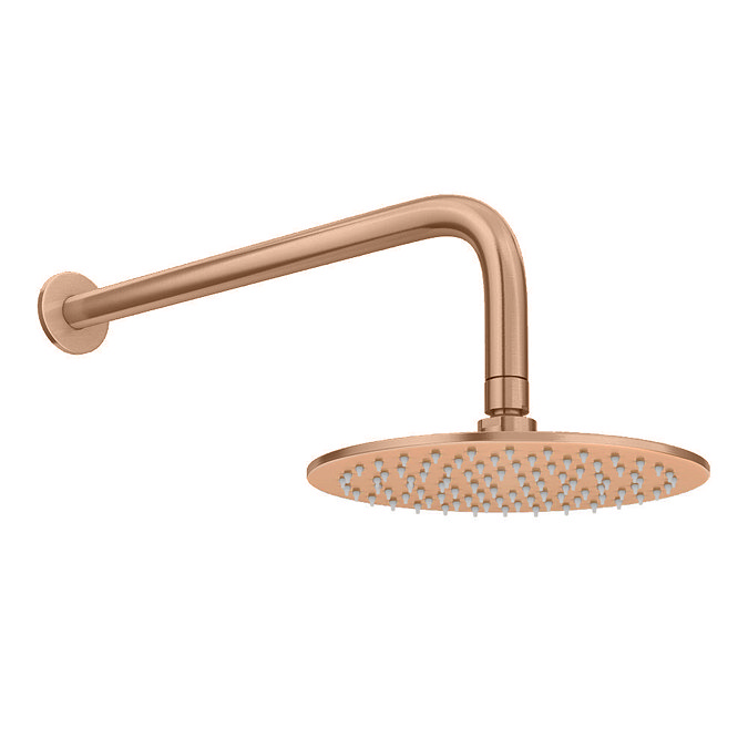 Arezzo Round 200mm Brushed Bronze Fixed Shower Head + Wall Mounted Arm