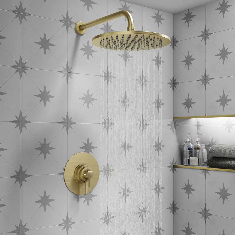 Arezzo Round 300mm Brushed Brass Fixed Shower Head + Wall Mounted Arm  additional Large Image