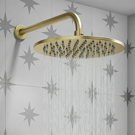 Arezzo Round 300mm Brushed Brass Fixed Shower Head + Wall Mounted Arm Medium Image
