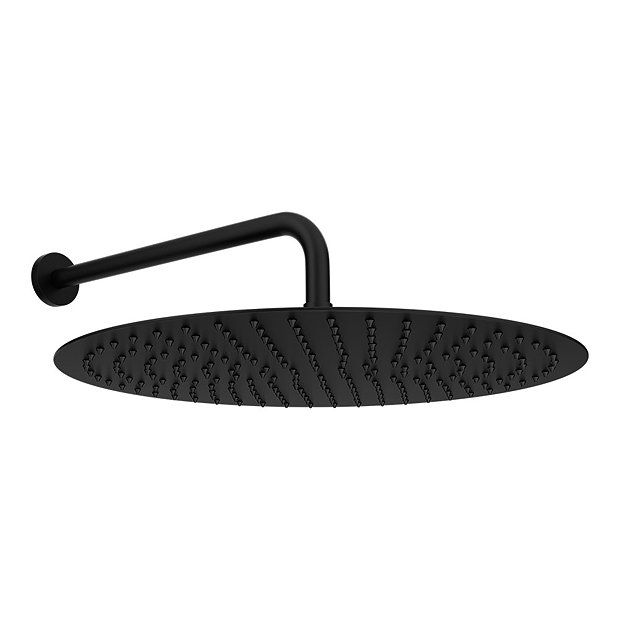 Arezzo Round 400mm Matt Black Fixed Shower Head Wall Mounted Arm Victorian Plumbing Uk