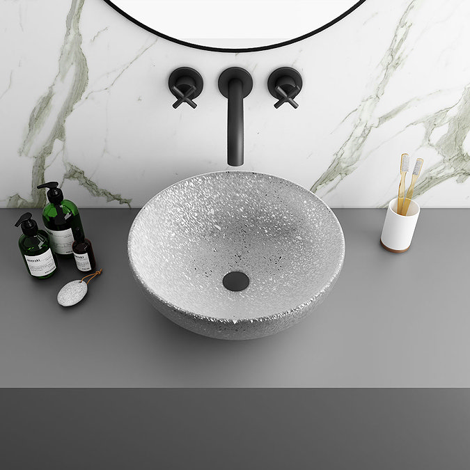 Arezzo Round 410mm Silver Mottled Design Ceramic Counter Top Basin Large Image