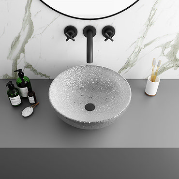 Arezzo Round 410mm Silver Mottled Design Ceramic Counter Top Basin  Feature Large Image
