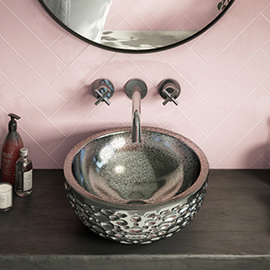 Arezzo Round 430mm Silver Mottled Relief Design Ceramic Counter Top Basin Medium Image
