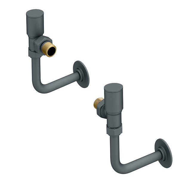 Arezzo Round Angled Radiator Valves incl. Curved Angled Pipes - Anthracite