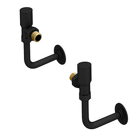 Arezzo Round Angled Radiator Valves inc. Curved Angled Pipes - Matt Black Large Image